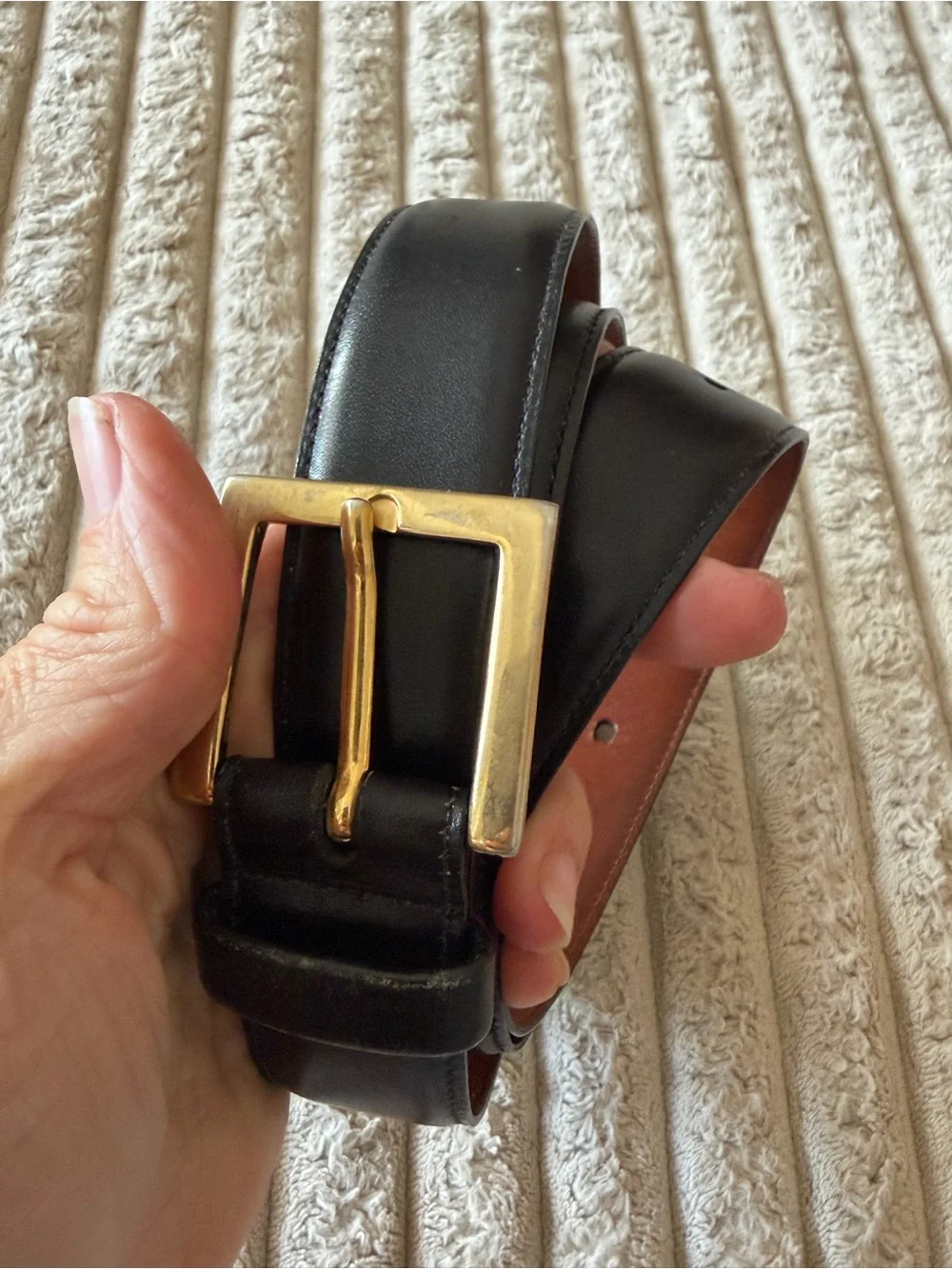 Cole Haan Black Leather Belt with Gold Buckle